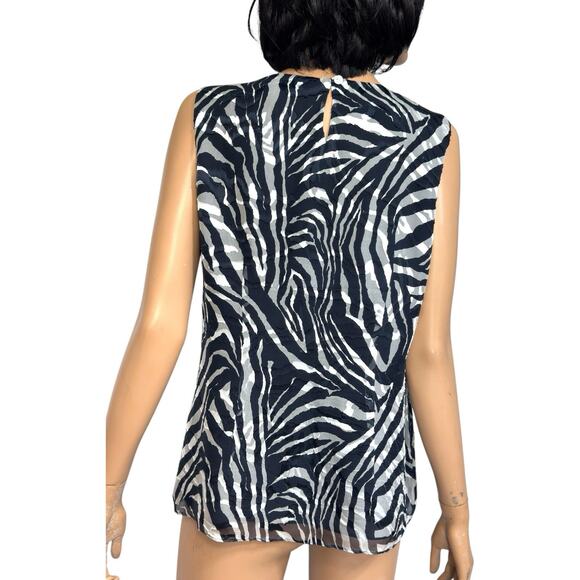 Sheer Chiffon Silk Animal Print Top 10 Sleeveless Office Neutral Mob Wife JNY - Picture 2 of 14